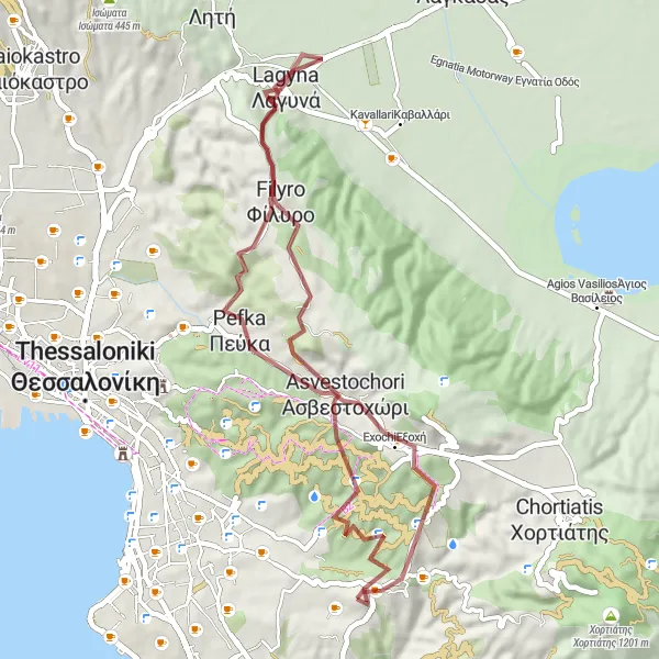 Map miniature of "Gravel Adventure at Panórama" cycling inspiration in Kentriki Makedonia, Greece. Generated by Tarmacs.app cycling route planner