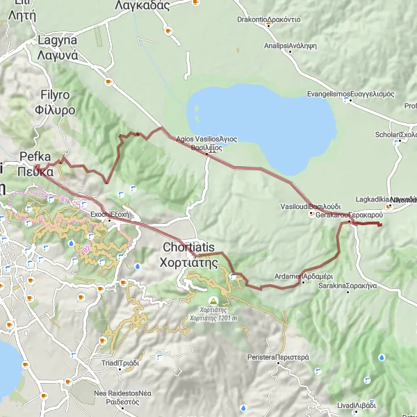 Map miniature of "Gravel Adventure to Gerakarou Quarry" cycling inspiration in Kentriki Makedonia, Greece. Generated by Tarmacs.app cycling route planner