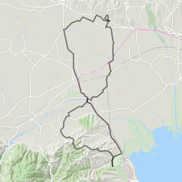 Map miniature of "Pélla - Plati Bike Route" cycling inspiration in Kentriki Makedonia, Greece. Generated by Tarmacs.app cycling route planner