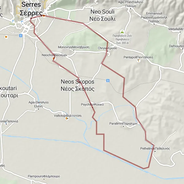 Map miniature of "Exploring Chryso and Tzitzirli Mosque" cycling inspiration in Kentriki Makedonia, Greece. Generated by Tarmacs.app cycling route planner