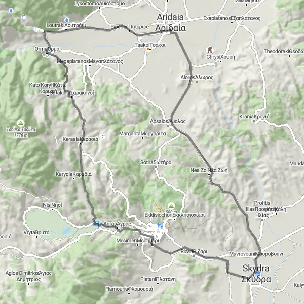 Map miniature of "Sevastianá - Άγρας" cycling inspiration in Kentriki Makedonia, Greece. Generated by Tarmacs.app cycling route planner