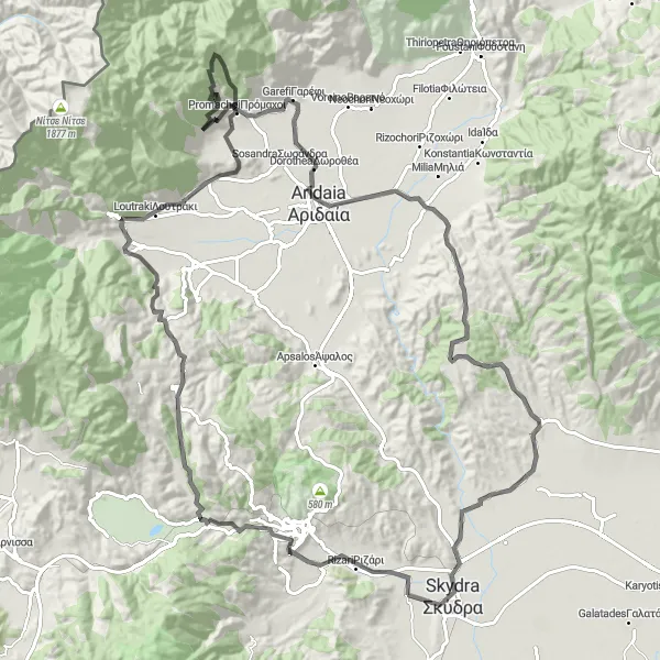 Map miniature of "Sevastianá - Σεβαστιανά" cycling inspiration in Kentriki Makedonia, Greece. Generated by Tarmacs.app cycling route planner