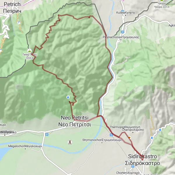 Map miniature of "Типец Gravel Expedition" cycling inspiration in Kentriki Makedonia, Greece. Generated by Tarmacs.app cycling route planner