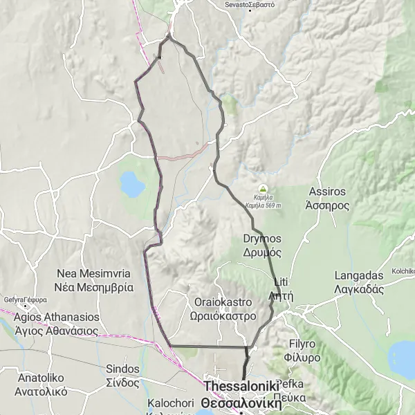 Map miniature of "Coastal Delights of Stavroúpoli" cycling inspiration in Kentriki Makedonia, Greece. Generated by Tarmacs.app cycling route planner