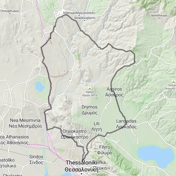 Map miniature of "Mountains and Monuments: Stavroúpoli Adventure" cycling inspiration in Kentriki Makedonia, Greece. Generated by Tarmacs.app cycling route planner