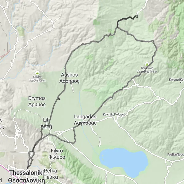 Map miniature of "Thessaloniki - Classical Routes" cycling inspiration in Kentriki Makedonia, Greece. Generated by Tarmacs.app cycling route planner