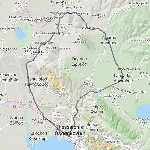 Map miniature of "Thessaloniki Exploration" cycling inspiration in Kentriki Makedonia, Greece. Generated by Tarmacs.app cycling route planner