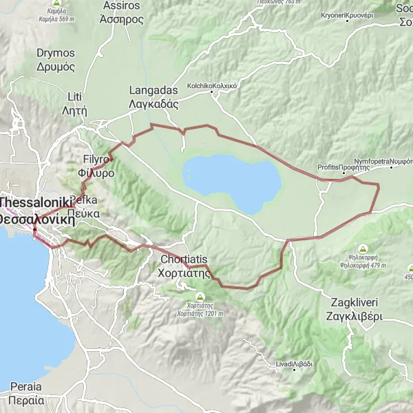 Map miniature of "Exploring the Wilderness of Sithonia" cycling inspiration in Kentriki Makedonia, Greece. Generated by Tarmacs.app cycling route planner