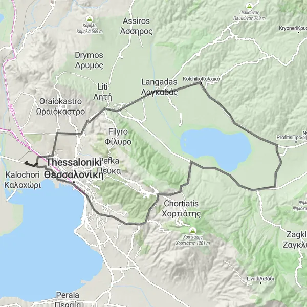 Map miniature of "Cycling through Tranquil Villages" cycling inspiration in Kentriki Makedonia, Greece. Generated by Tarmacs.app cycling route planner