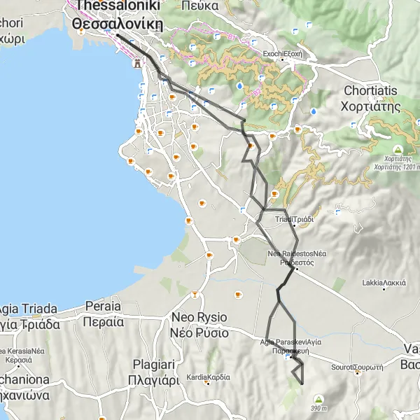 Map miniature of "Mount Olympus Adventure" cycling inspiration in Kentriki Makedonia, Greece. Generated by Tarmacs.app cycling route planner