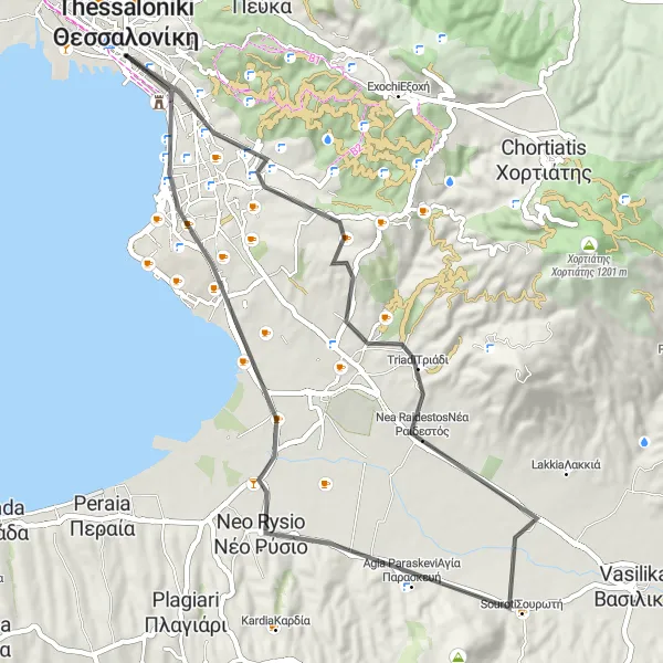 Map miniature of "The Road Unveiled" cycling inspiration in Kentriki Makedonia, Greece. Generated by Tarmacs.app cycling route planner