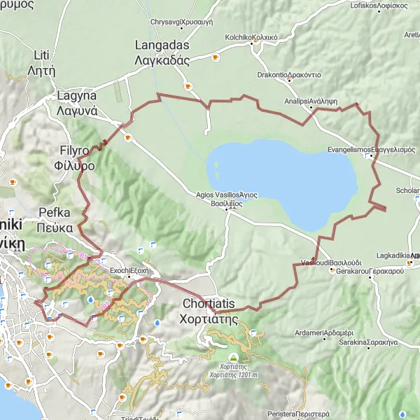 Map miniature of "Gravel Adventure" cycling inspiration in Kentriki Makedonia, Greece. Generated by Tarmacs.app cycling route planner