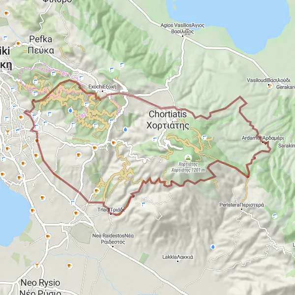 Map miniature of "Scenic Gravel Route" cycling inspiration in Kentriki Makedonia, Greece. Generated by Tarmacs.app cycling route planner