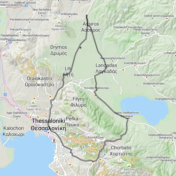 Map miniature of "Countryside Loop" cycling inspiration in Kentriki Makedonia, Greece. Generated by Tarmacs.app cycling route planner