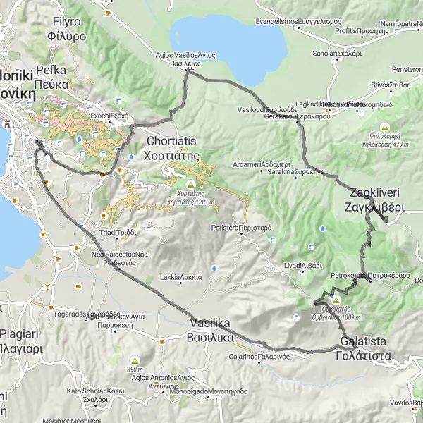 Map miniature of "Villa Luna Loop" cycling inspiration in Kentriki Makedonia, Greece. Generated by Tarmacs.app cycling route planner