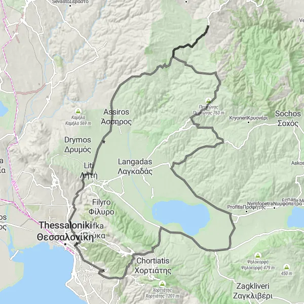 Map miniature of "Mountain Challenge" cycling inspiration in Kentriki Makedonia, Greece. Generated by Tarmacs.app cycling route planner