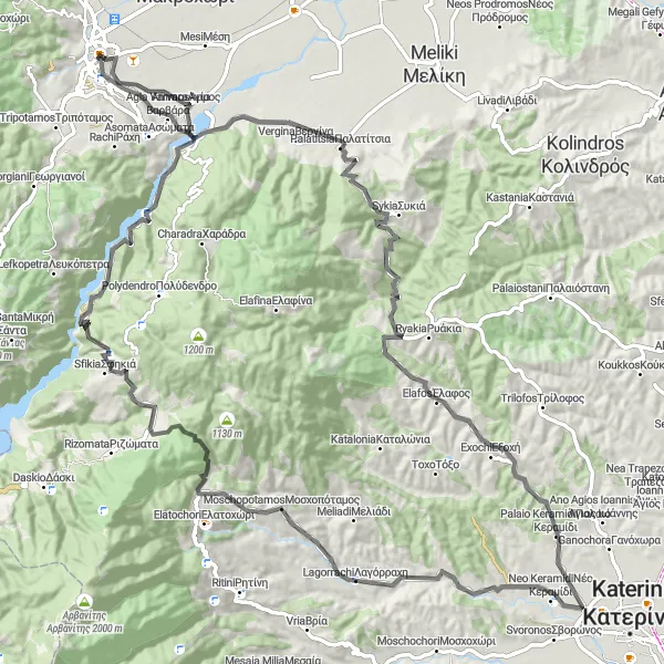 Map miniature of "Vma Road Challenge" cycling inspiration in Kentriki Makedonia, Greece. Generated by Tarmacs.app cycling route planner