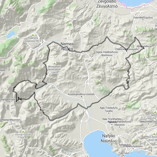 Map miniature of "Peloponnisos Road Cycling Route" cycling inspiration in Peloponnisos, Greece. Generated by Tarmacs.app cycling route planner