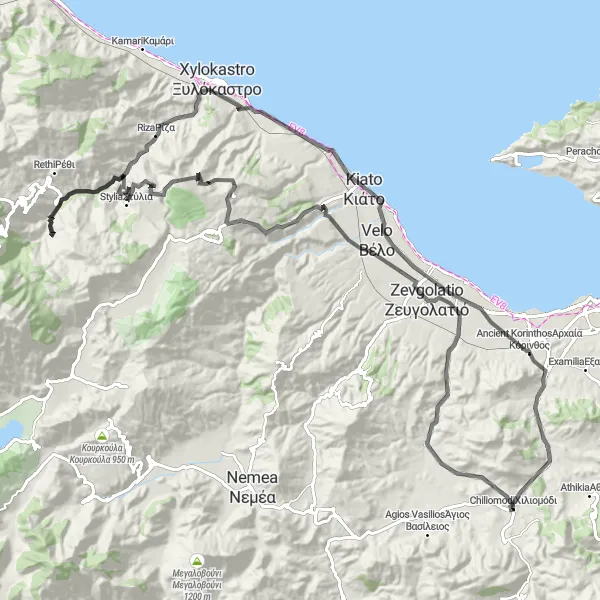 Map miniature of "Manna Adventure" cycling inspiration in Peloponnisos, Greece. Generated by Tarmacs.app cycling route planner