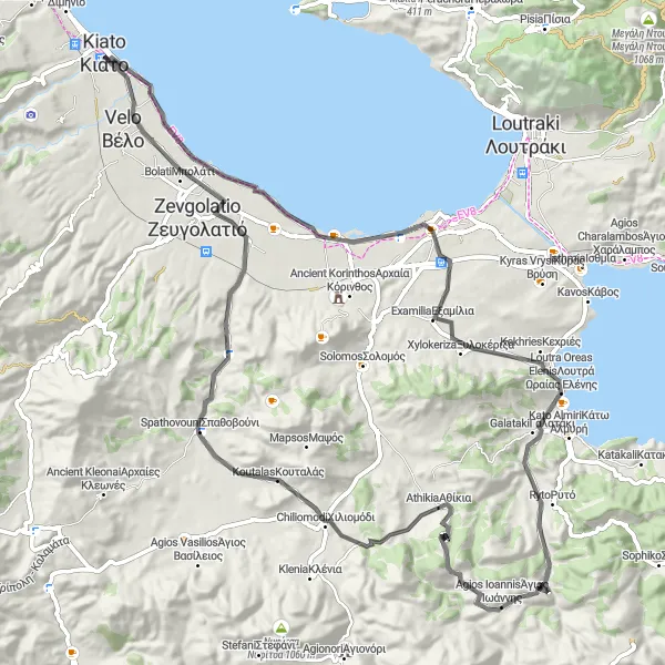 Map miniature of "Coastal Delights" cycling inspiration in Peloponnisos, Greece. Generated by Tarmacs.app cycling route planner