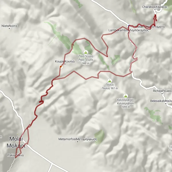 Map miniature of "Discover the Hidden Gems of Peloponnisos" cycling inspiration in Peloponnisos, Greece. Generated by Tarmacs.app cycling route planner