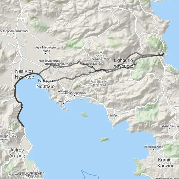Map miniature of "Epic Peloponnesian Journey" cycling inspiration in Peloponnisos, Greece. Generated by Tarmacs.app cycling route planner