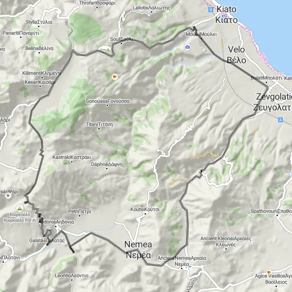 Map miniature of "Nemea Vineyards Route" cycling inspiration in Peloponnisos, Greece. Generated by Tarmacs.app cycling route planner