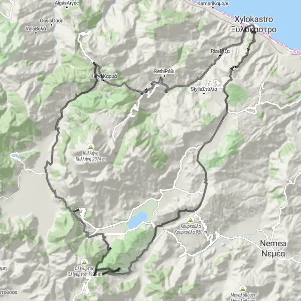 Map miniature of "Skoteini Challenge" cycling inspiration in Peloponnisos, Greece. Generated by Tarmacs.app cycling route planner