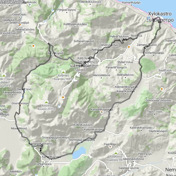 Map miniature of "Rural Peloponnisos Ride" cycling inspiration in Peloponnisos, Greece. Generated by Tarmacs.app cycling route planner