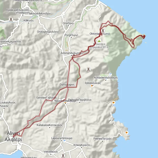 Map miniature of "Gravel Adventure - Gravel" cycling inspiration in Sterea Elláda, Greece. Generated by Tarmacs.app cycling route planner