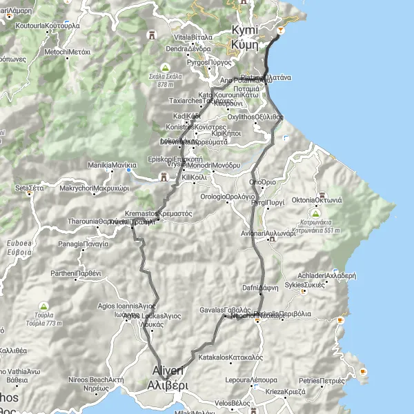 Map miniature of "Alivéri - A scenic ride through Sterea Elláda" cycling inspiration in Sterea Elláda, Greece. Generated by Tarmacs.app cycling route planner