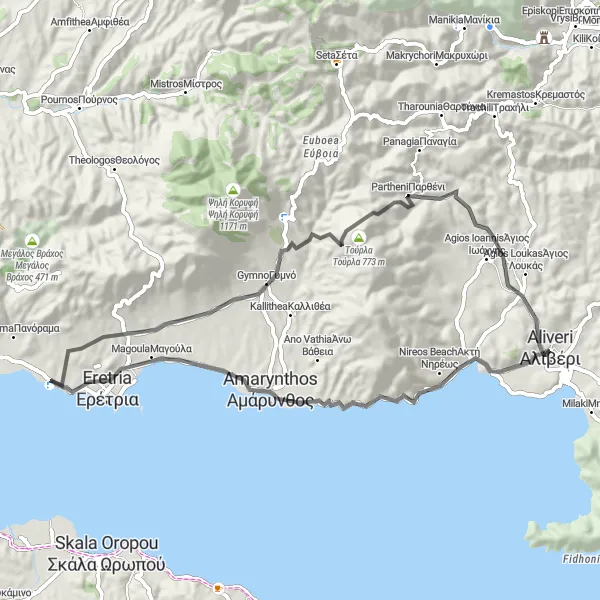 Map miniature of "Valleys and Villages - Road" cycling inspiration in Sterea Elláda, Greece. Generated by Tarmacs.app cycling route planner