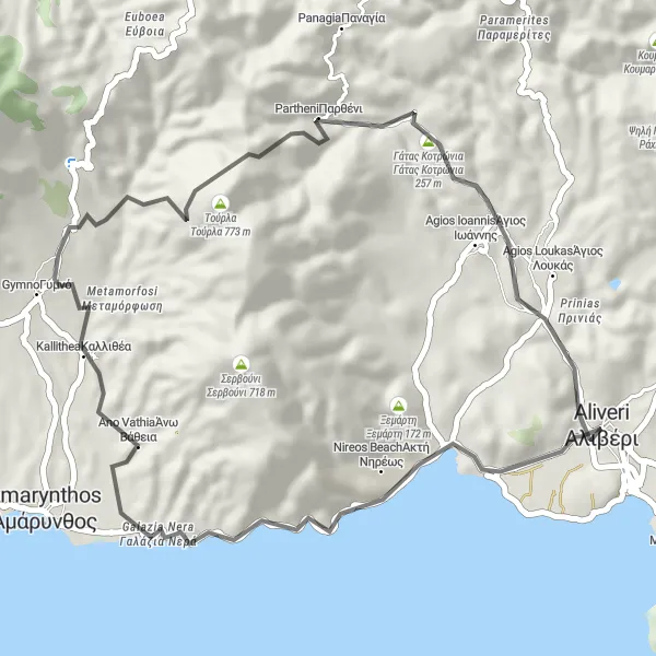 Map miniature of "Windmill Route - Road" cycling inspiration in Sterea Elláda, Greece. Generated by Tarmacs.app cycling route planner