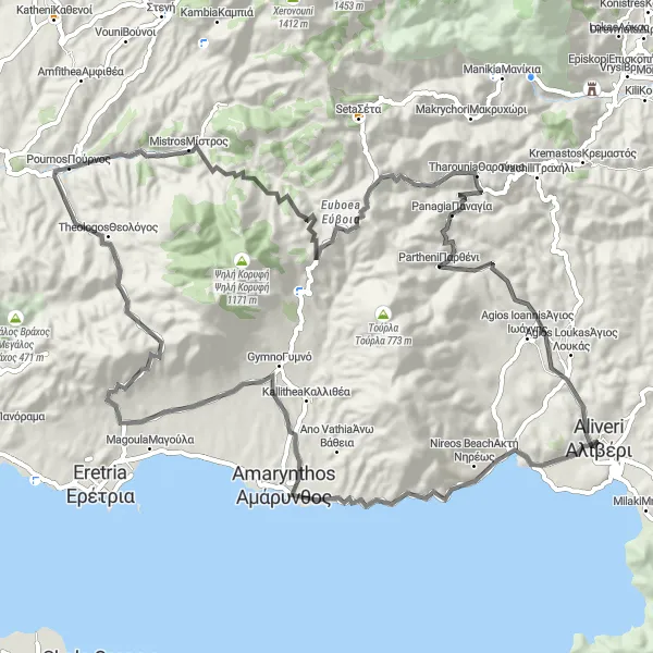 Map miniature of "Alivéri - An epic road cycling journey" cycling inspiration in Sterea Elláda, Greece. Generated by Tarmacs.app cycling route planner