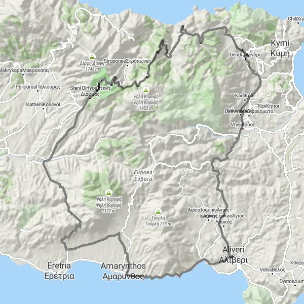 Map miniature of "Alivéri Loop - Road" cycling inspiration in Sterea Elláda, Greece. Generated by Tarmacs.app cycling route planner