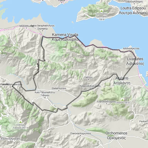 Map miniature of "Sterea Elláda 1" cycling inspiration in Sterea Elláda, Greece. Generated by Tarmacs.app cycling route planner