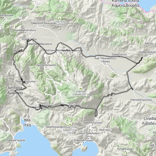 Map miniature of "The Gravia Challenge" cycling inspiration in Sterea Elláda, Greece. Generated by Tarmacs.app cycling route planner
