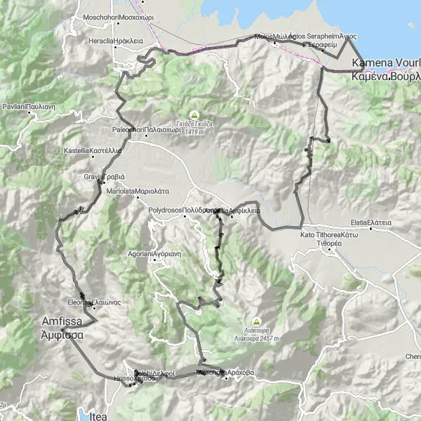 Map miniature of "The Legendary Arachova Ride" cycling inspiration in Sterea Elláda, Greece. Generated by Tarmacs.app cycling route planner