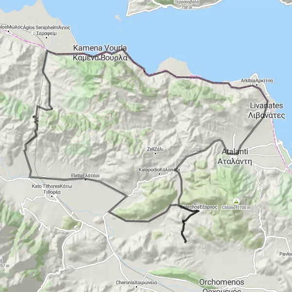 Map miniature of "Mountain Paradise" cycling inspiration in Sterea Elláda, Greece. Generated by Tarmacs.app cycling route planner