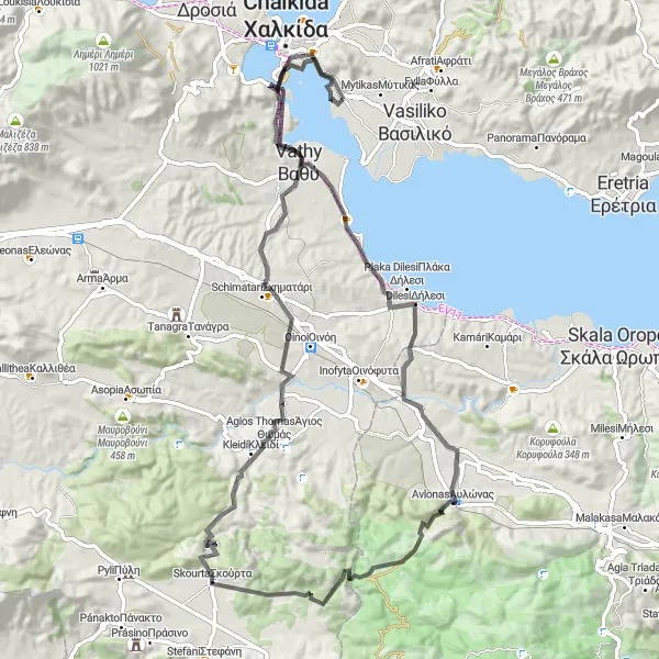 Map miniature of "Mountain Adventure from Chalkída" cycling inspiration in Sterea Elláda, Greece. Generated by Tarmacs.app cycling route planner