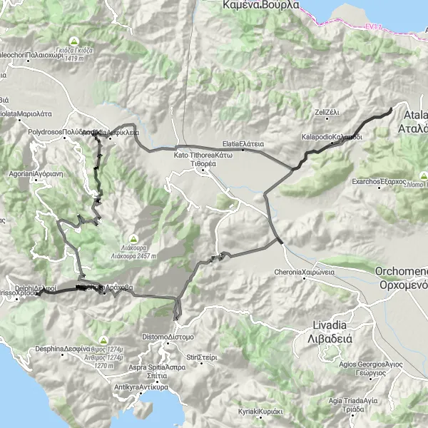 Map miniature of "Challenging Mountain Loop" cycling inspiration in Sterea Elláda, Greece. Generated by Tarmacs.app cycling route planner