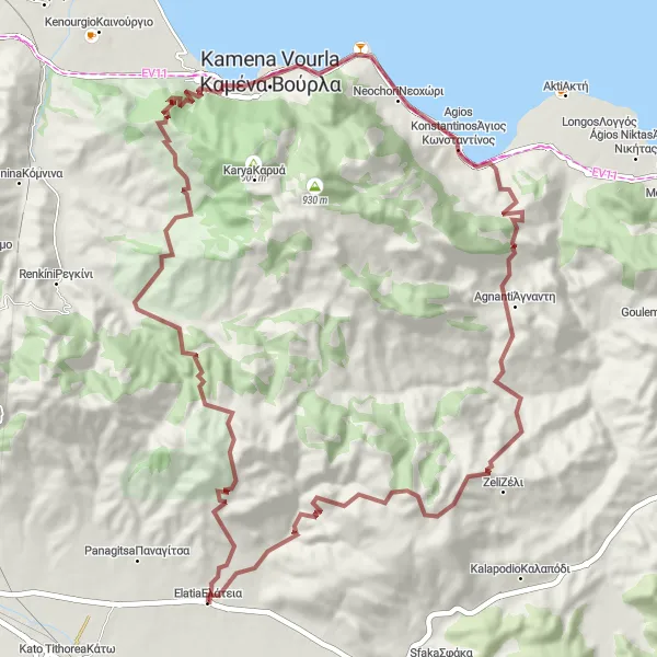 Map miniature of "Gravel Adventure in Sterea Ellada" cycling inspiration in Sterea Elláda, Greece. Generated by Tarmacs.app cycling route planner