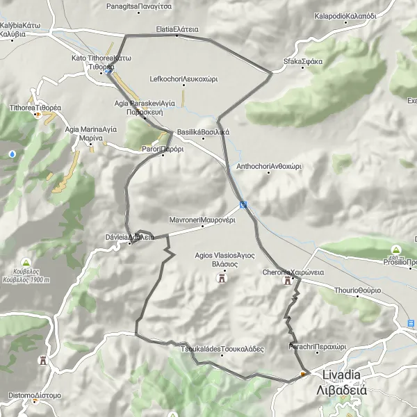 Map miniature of "Explore the Cultural and Natural Wonders of Sterea Ellada" cycling inspiration in Sterea Elláda, Greece. Generated by Tarmacs.app cycling route planner