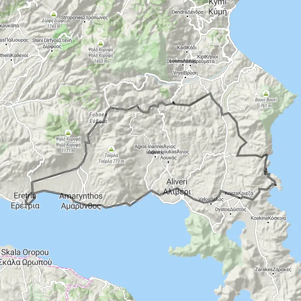 Map miniature of "Eretria - Kalamos Loop" cycling inspiration in Sterea Elláda, Greece. Generated by Tarmacs.app cycling route planner