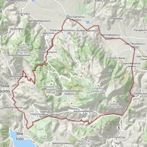 Map miniature of "Káto Tithoréa to Amfiklia" cycling inspiration in Sterea Elláda, Greece. Generated by Tarmacs.app cycling route planner