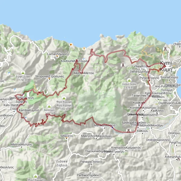 Map miniature of "Rugged Coastal Adventure" cycling inspiration in Sterea Elláda, Greece. Generated by Tarmacs.app cycling route planner