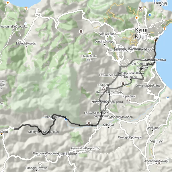 Map miniature of "The Mani Tour" cycling inspiration in Sterea Elláda, Greece. Generated by Tarmacs.app cycling route planner