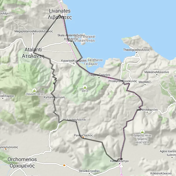 Map miniature of "The Hidden Gems" cycling inspiration in Sterea Elláda, Greece. Generated by Tarmacs.app cycling route planner