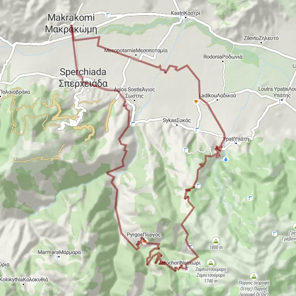 Map miniature of "Kapnochori Gravel Adventure" cycling inspiration in Sterea Elláda, Greece. Generated by Tarmacs.app cycling route planner