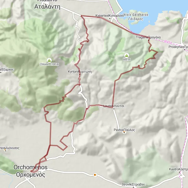 Map miniature of "Discovering Pyrgos and Kyrtoni" cycling inspiration in Sterea Elláda, Greece. Generated by Tarmacs.app cycling route planner